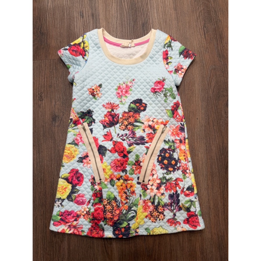 Hannah Banana Sara Sara Girls 6X Floral Quilted Dress Blue Short Sleeve Zipper‎